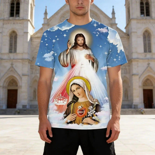 Christian Mother Of God Virgin Mary Jesus Loves Casual Tee Tops Short Sleeve Women's Men Adult and children's clothing Tshirt