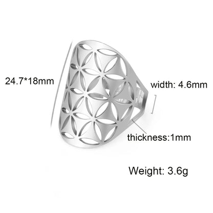 Unift Sacred Geometry Flower of Life Ring Adjustable Stainless Steel Ring Men Women Accessories Vintage Filigree Jewelry Gifts