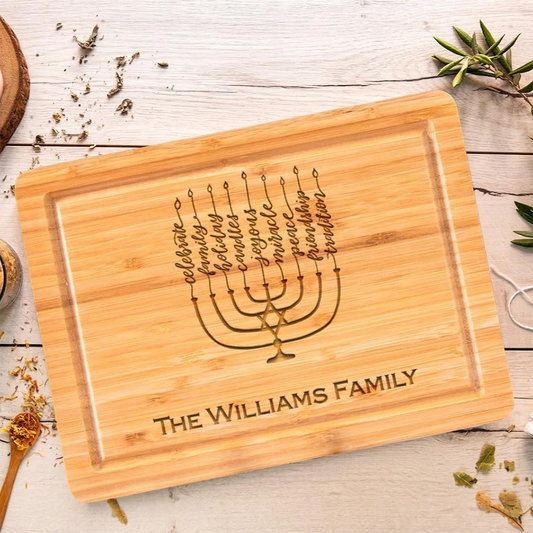 Personalized Family Name Hanukkah Cutting Board Custom Engraved Charcuterie Board Perfect Jewish Holiday Gift for Families