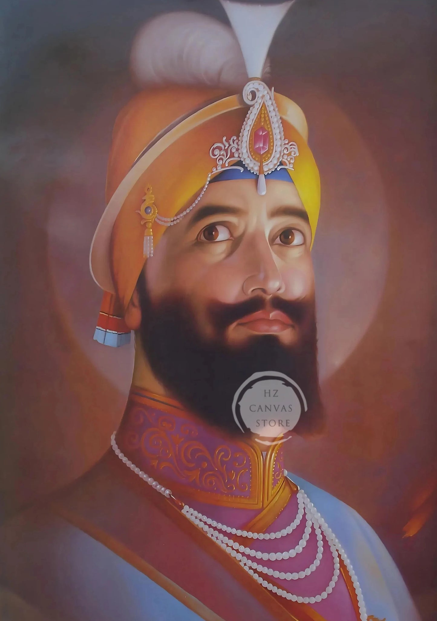 Sikh Historical Art Print of Guru Nanak Dev, Guru Ram Das, Baba Deep Singh & Maharaja Bhupinder Singh Vintage Devotional Poster