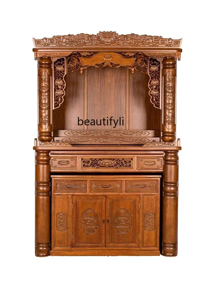 Cy  Solid Wood Buddha Shrine Buddha Cabinet Shrine Chinese Style Back Lamp Buddha Building Worship Prayer Altar Table Altar