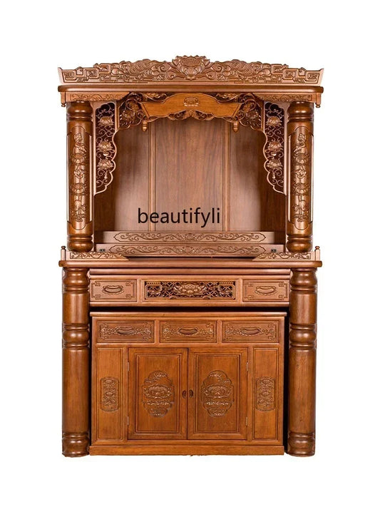 Cy  Solid Wood Buddha Shrine Buddha Cabinet Shrine Chinese Style Back Lamp Buddha Building Worship Prayer Altar Table Altar