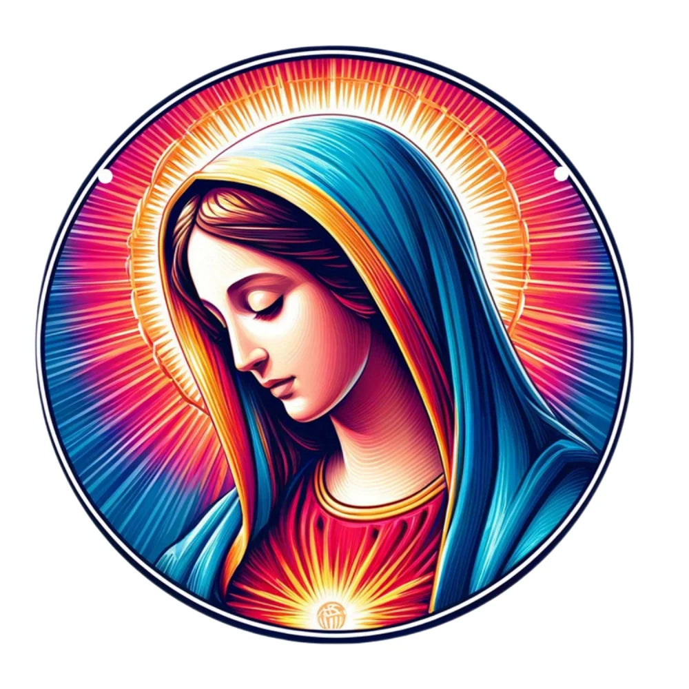 Virgin Mary Suncatcher - Round Acrylic Wall Art, Stained Style Hanging Decor, Ideal for Living Room, Bedroom,Perfect Family Gift