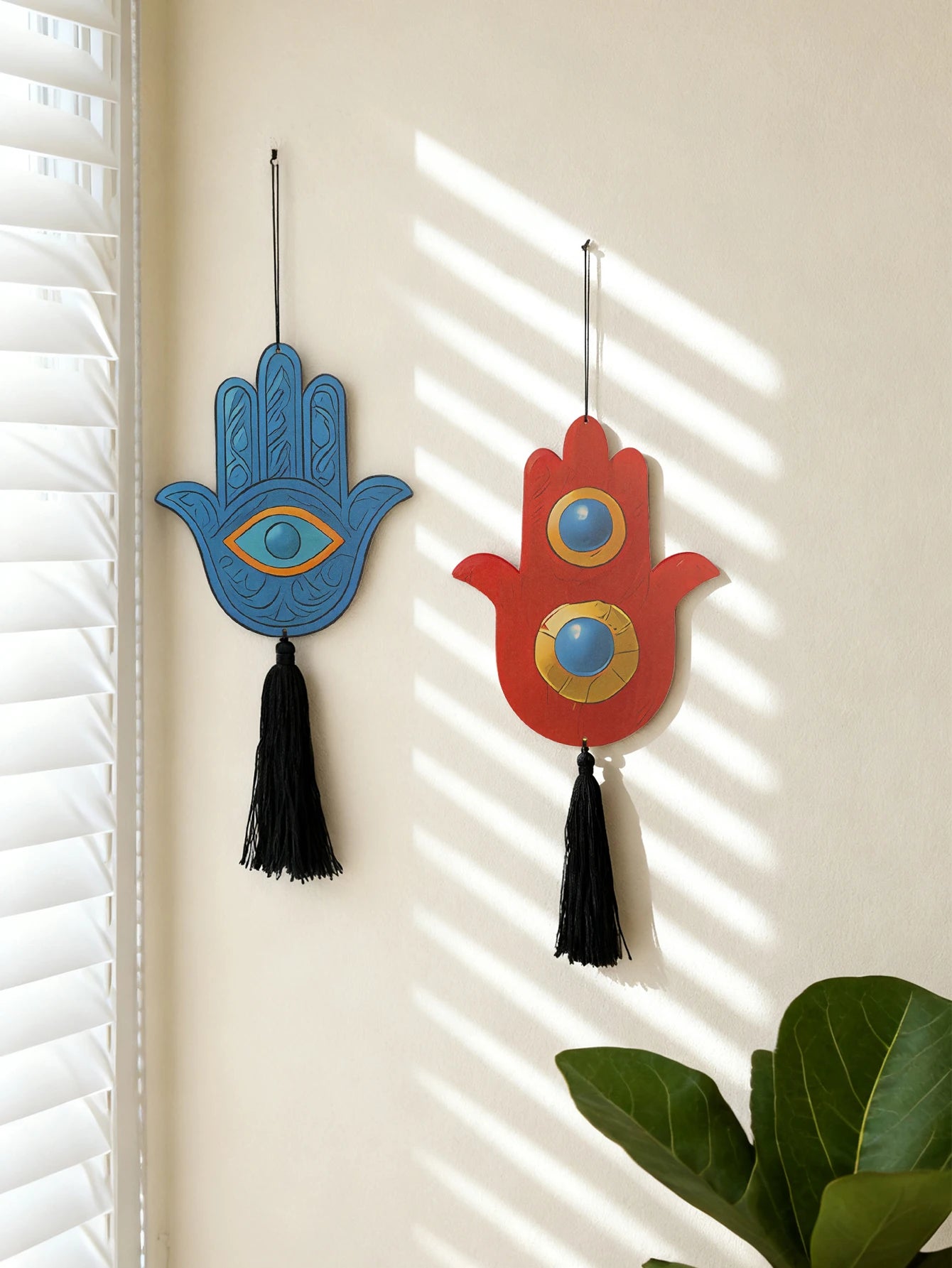 1pc Hamsa Hand Wall Hanging Decor, Blue & Red Evil Eye Tassel Ornaments, Boho Home Decor Pendant, Living Room & Gift Decoration