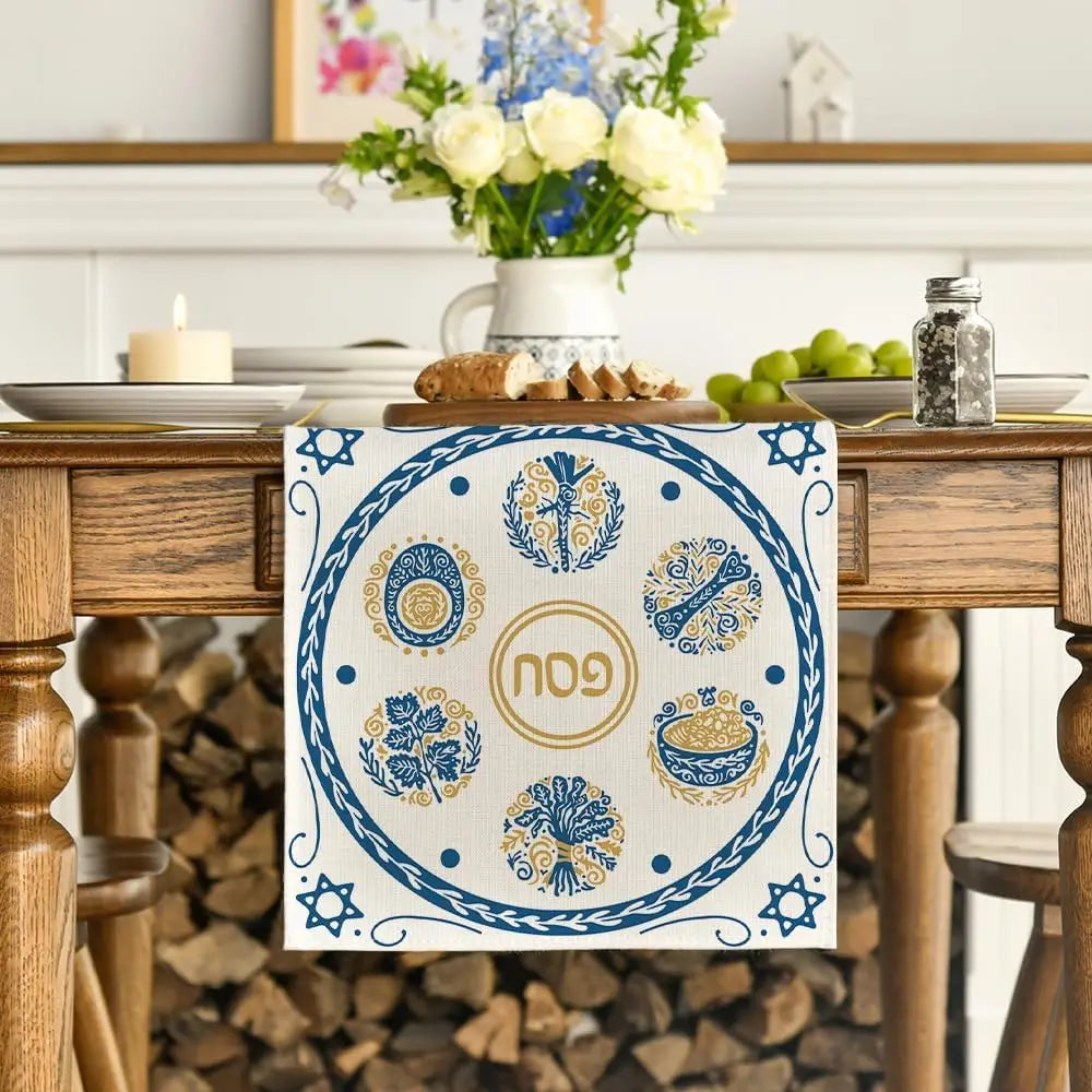 Happy Passover Linen Table Runners Kitchen Dining Table Decor Seder Plate Pesach Matzoh Star of David Jewish Holiday Party Decor