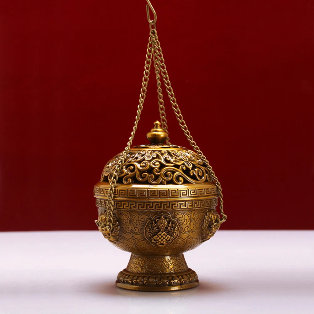 Small Tibetan galsang flower hanging incense burner, Alloy eight-auspicious spice powder incense burner, Home aroma ornaments