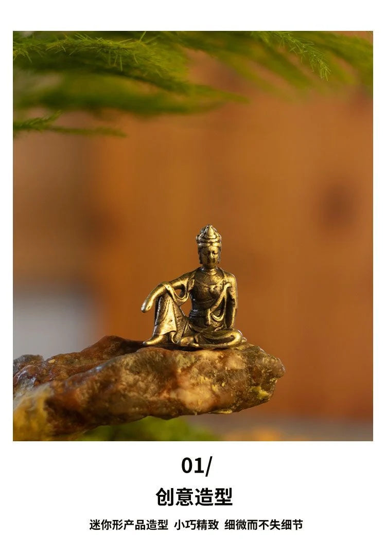 Micro Landscape Bronze Chinese Buddha Ancient Tea Ceremony Zen Moss Rockery Bonsai Sand Table Decorationfairy Garden Miniatures