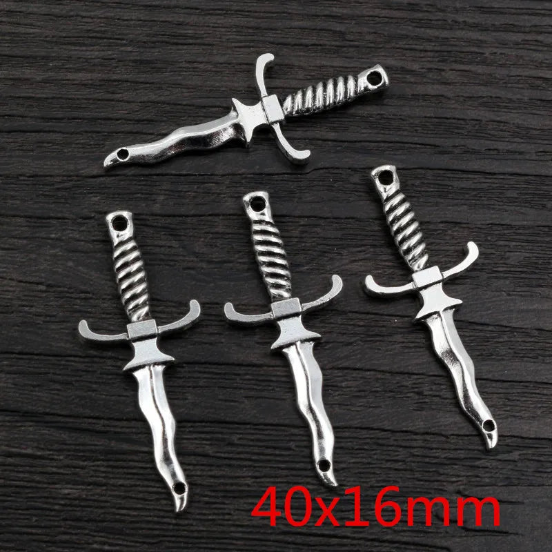 10pcs/lot Antique Silver Plated Sword Blade Charms Pedants DIY Jewelry Making Accessories for Necklace Craft Findings