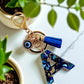 Blue Resin Initial Keychain - Evil Eye Letter Charm with Rhinestones & Tassel, Stylish Gift for Women, Lobster Clasp Accessory