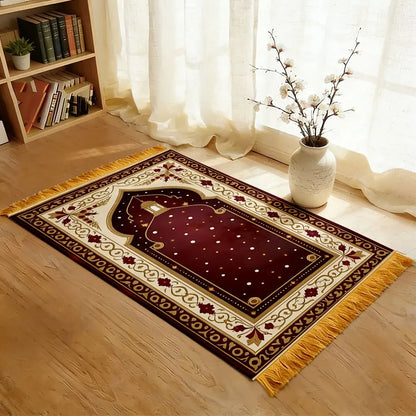 VIKAMA Luxury Star Pattern Burgundy Muslim Prayer Mat Portable and Foldable Suitable for Religious Pilgrimage and Prayer