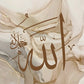 Allahu Akbar Islamic Calligraphy Frameless Canvas – Gold Beige Marble Abstract Unframed Painting for Home Decor