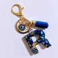 Blue Resin Initial Keychain - Evil Eye Letter Charm with Rhinestones & Tassel, Stylish Gift for Women, Lobster Clasp Accessory