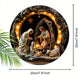 Virgin Mary Nativity Scene Metal Tin Sign with 2D Relief Effect of Jesus, Round, for Christmas.