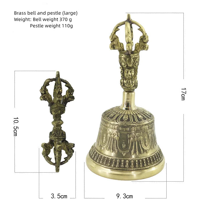 Nepalese Handmade Brass Bell Copper Handheld Gong Five-Pronged Bronze Bell Buddhist Ceremony Handbell for Meditation And Yoga