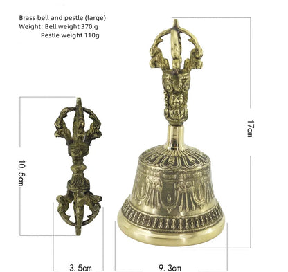 Nepalese Handmade Brass Bell Copper Handheld Gong Five-Pronged Bronze Bell Buddhist Ceremony Handbell for Meditation And Yoga