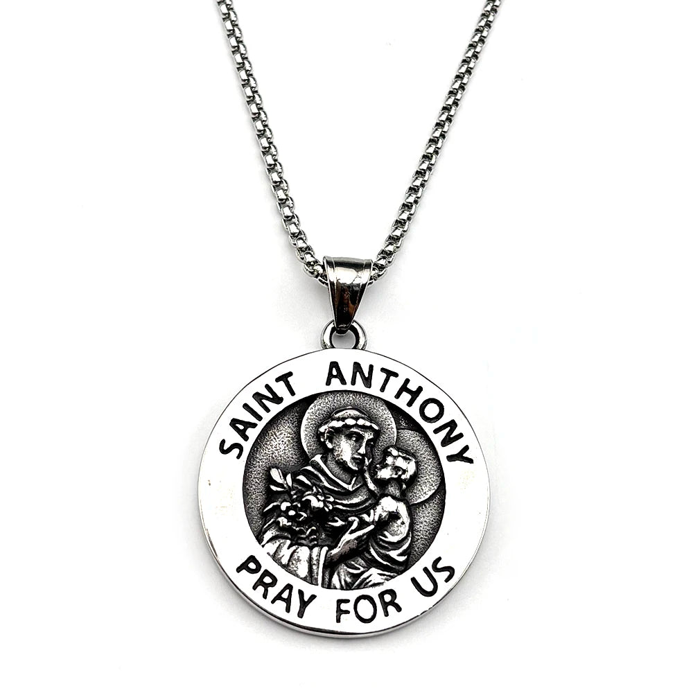 SANIT ANTHONY PRAY FOR US Chain For Women Men Stainless Steel Silver Color Patron Saint Of Lost Things Religious Jewelry Gifts