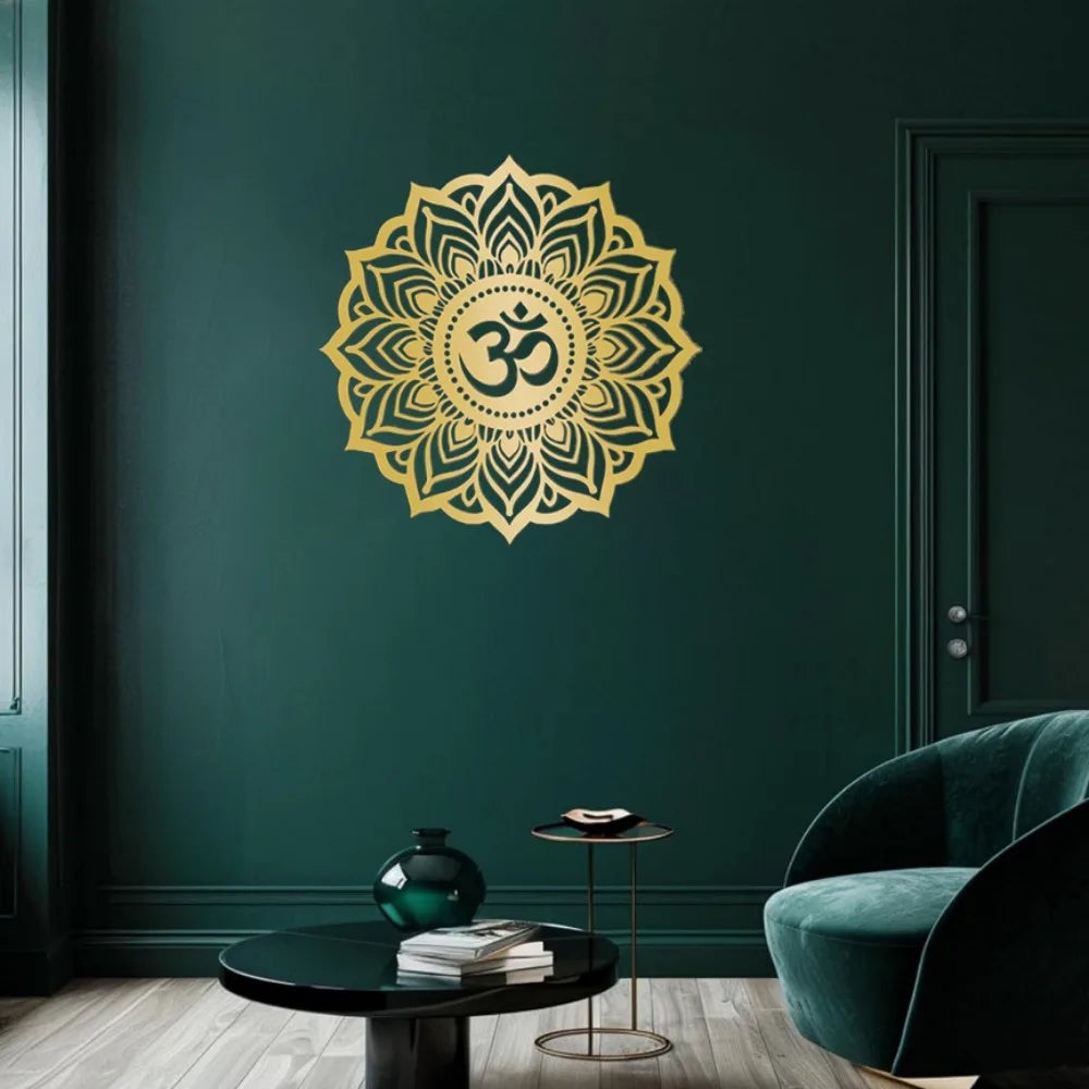 Mystic Om Mandala Gilded Metal Wall Sculpture | Lounge & Yoga Chamber Decor | Halloween & Christmas Gift