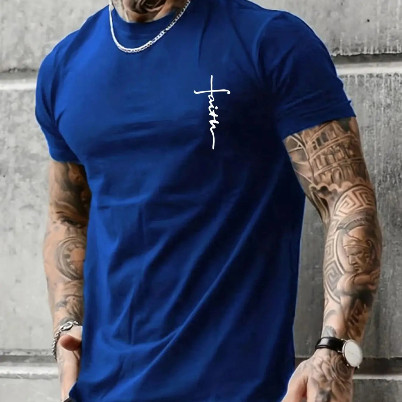 Summer men's 100% pure cotton casual loose fit plus size cross faith pattern printed round neck short sleeved T-shirt top
