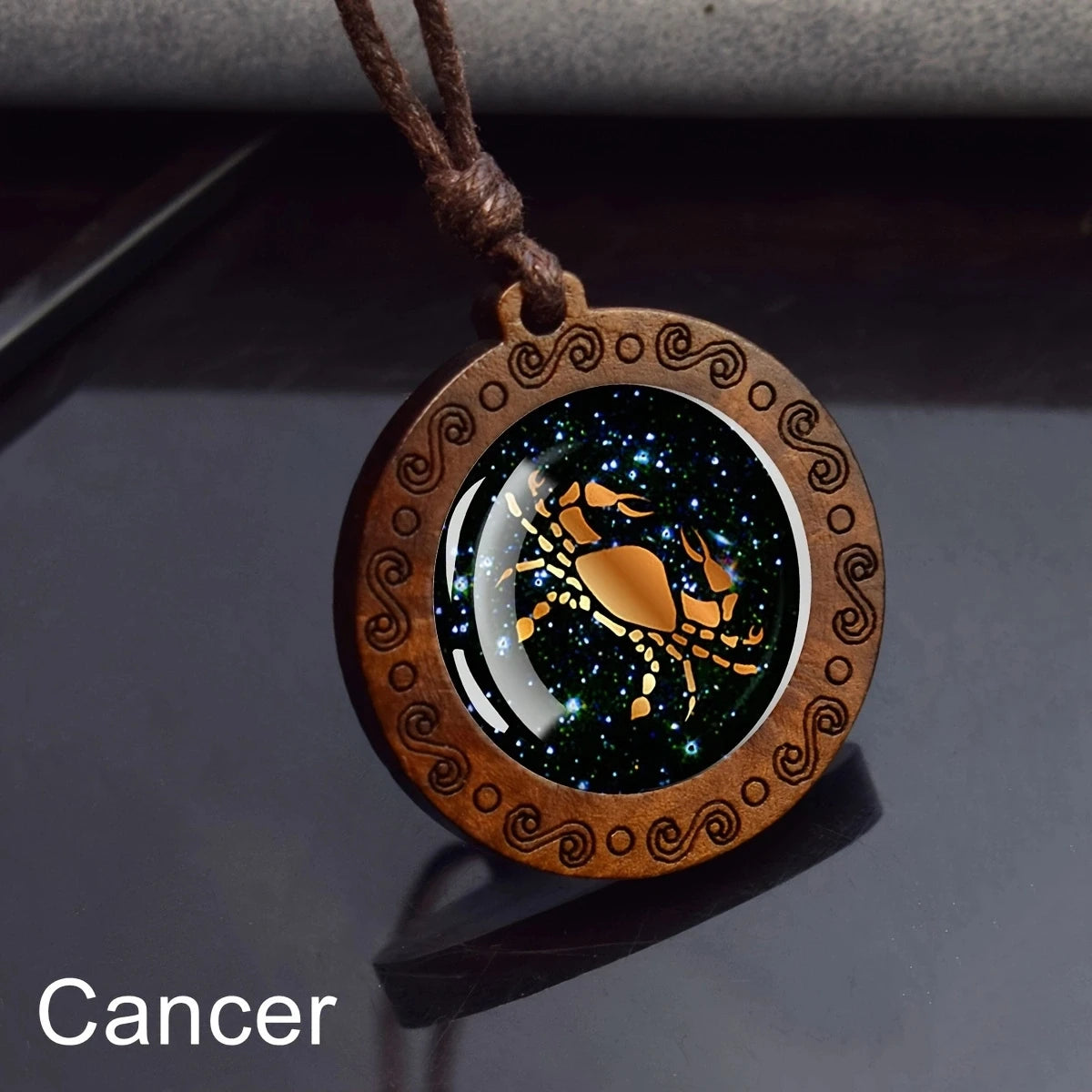 12 Zodiac Signs Rope Chain Necklace Aries Taurus Gemini Cancer Leo Virgo Libra Scorpio Constellation Necklace Wooden Pendant