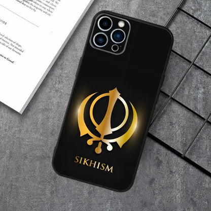 Sikh Khanda Sikhism Phone Case For iPhone 16,15,14,13,12,11,XS,XR,X,8,7,Pro,Max,Plus,mini Silicone Black Cover