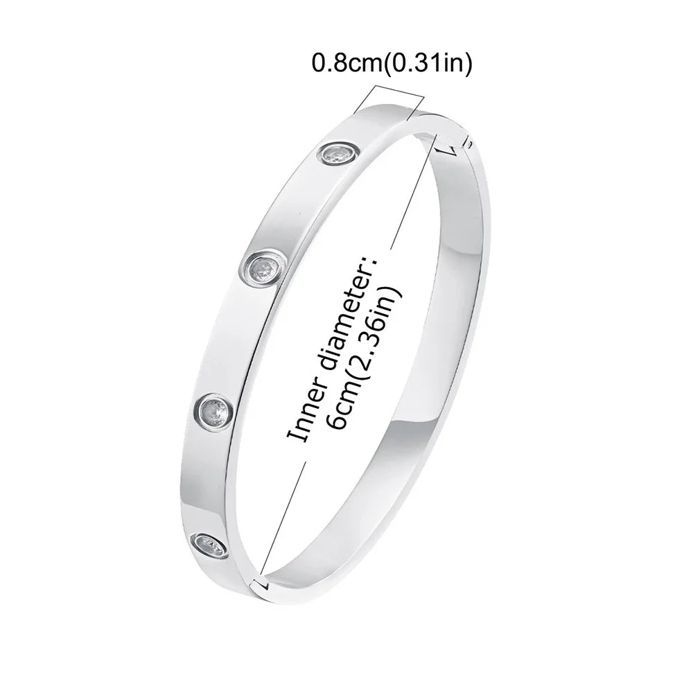 Vnox Waterproof Luxury Bangles Round Zircon For Women,Stainless Steel Classic Wrist Bracelets,Hand Jewelry Mother's Day Card