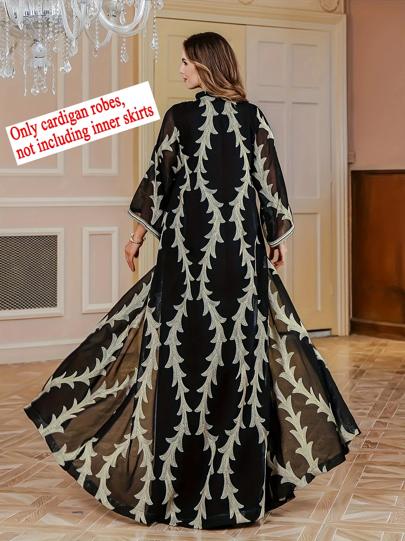 New Middle Eastern Women's Clothing: Elegant High-End Sequin Embroidered Black Robe, Loose and Comfortable for Commuting, Breathable Muslim Beach Vacation Cardigan, Mesh Cover-Up, Dubai Saudi Traditional Attire, Long-Sleeve S