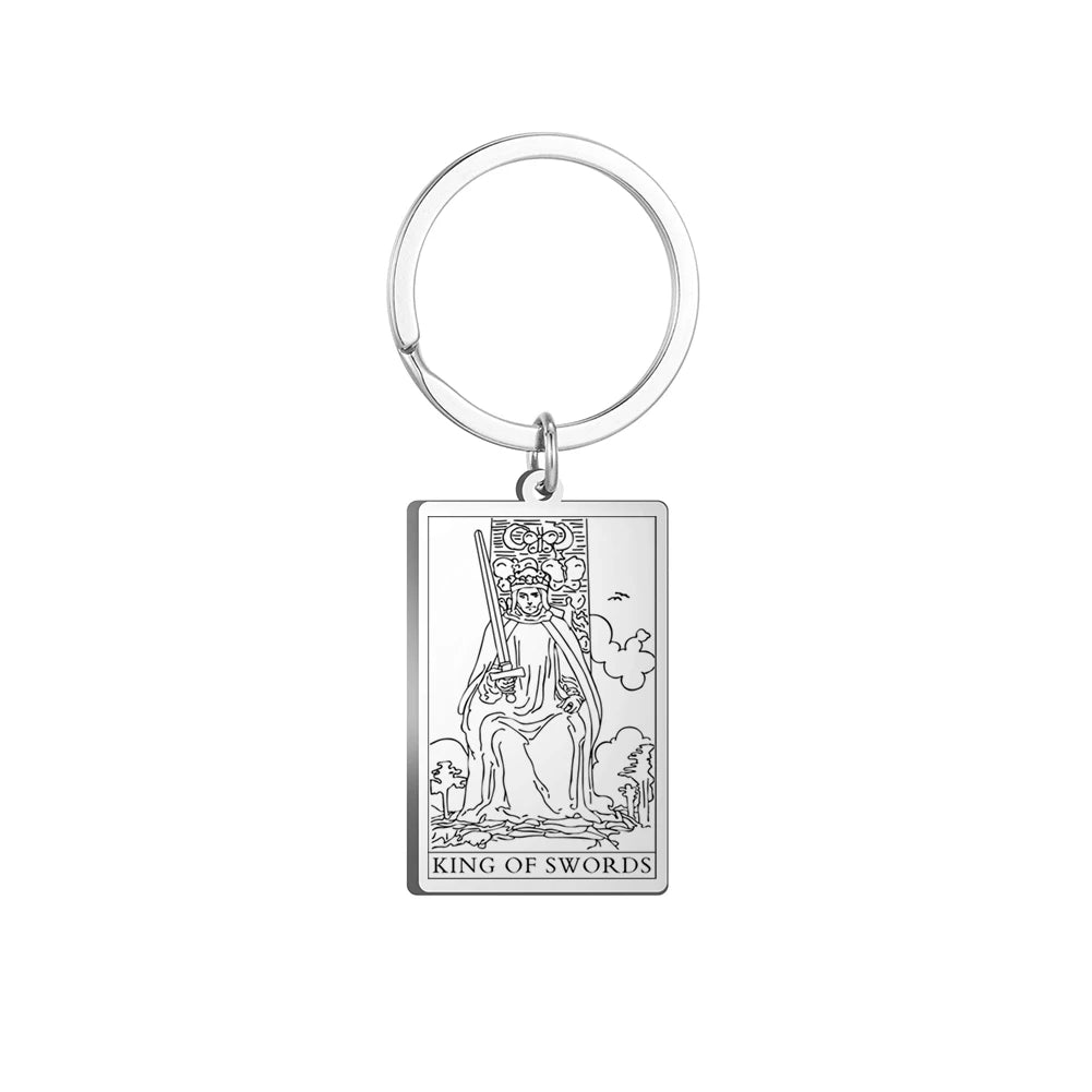 Dawapara Tarot Cards Keychains Stainless Steel Vintage Amulet Good Luck The Major Arcana Keyring Wiccan Jewelry