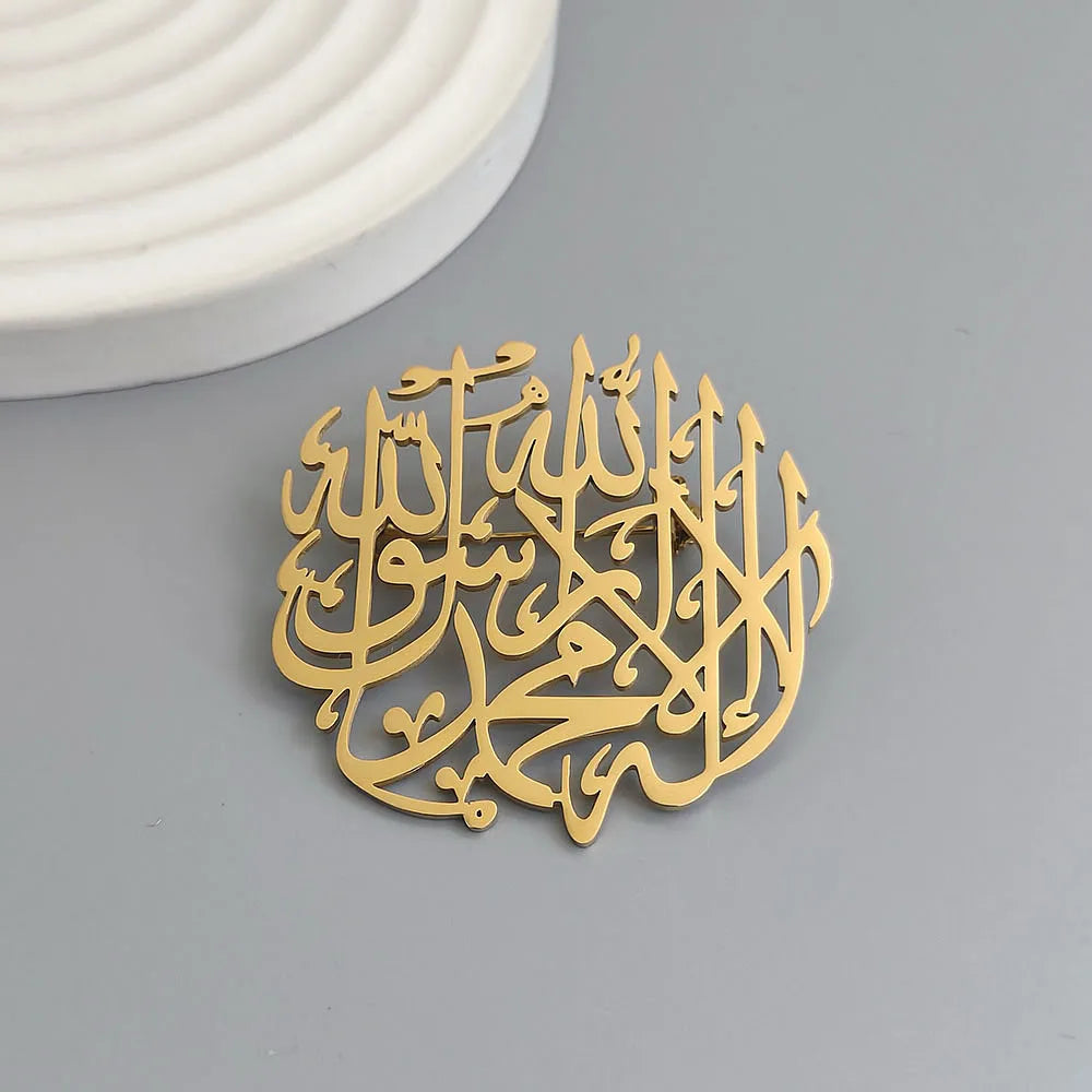 Original design Islamic Arabic gold-plated stainless steel brooch, waterproof and non-fading pin, suit accessories