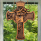 2D Flat Retro Wooden Cross Decoration with Thorn Crown Jesus Christian Statue Wall Hanging for Religious Christmas Room Decor
