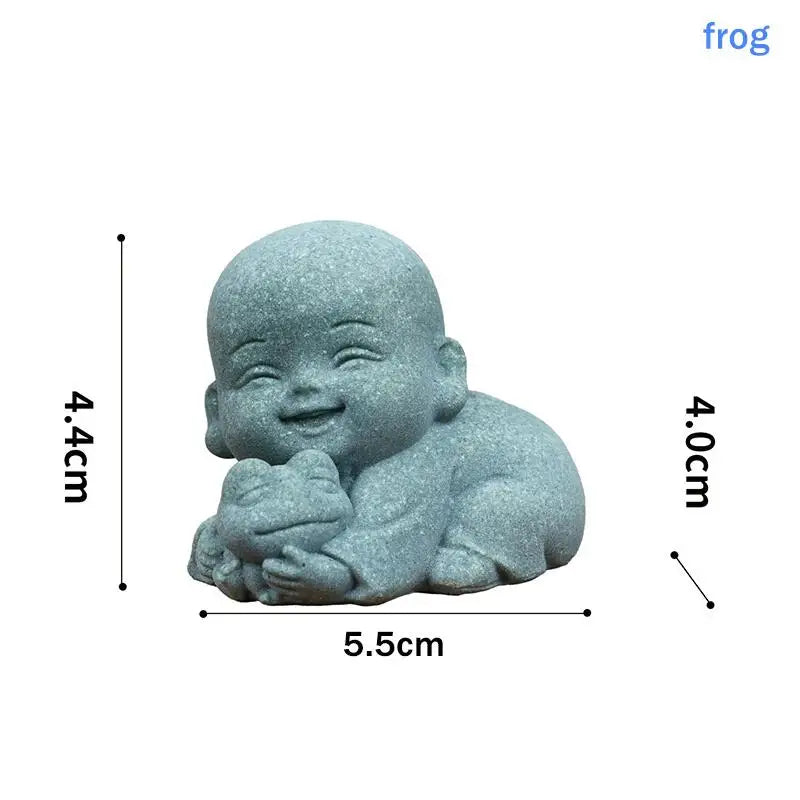 ✔Embracing Animal Monk Statue,Sandstone Finish Zen Baby Buddha Figurine,Mini Spiritual Decor for Home,Office & Garden