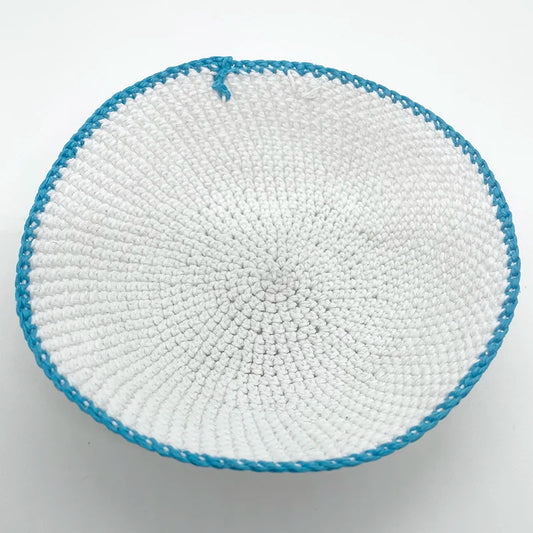 White DMC Kippah Dome Handmade Knitted Yarmulke Kippot 16/19cm Dome