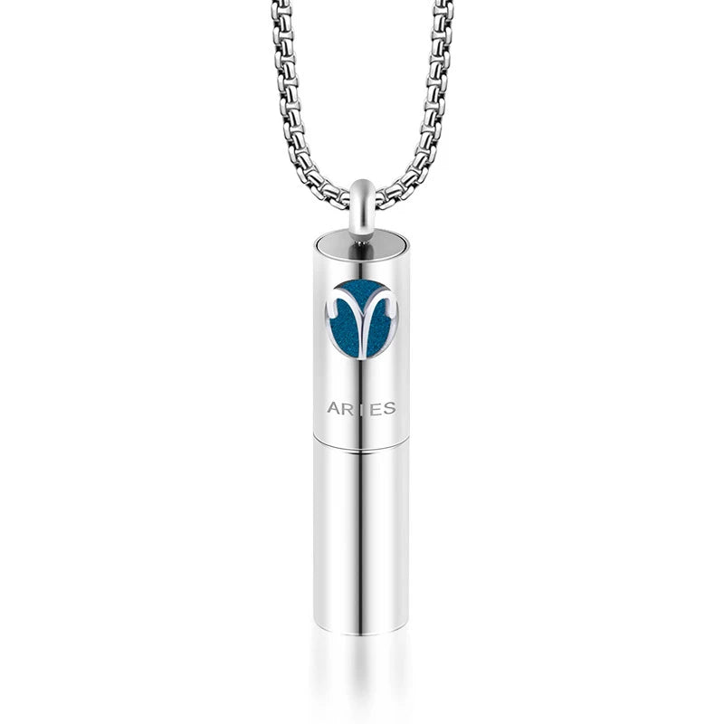 Twelve Constellations Aromatherapy Essential Oil Pendant Lockets Perfume Storage Diffuser Necklace 316L Stainless Steel Jewelry