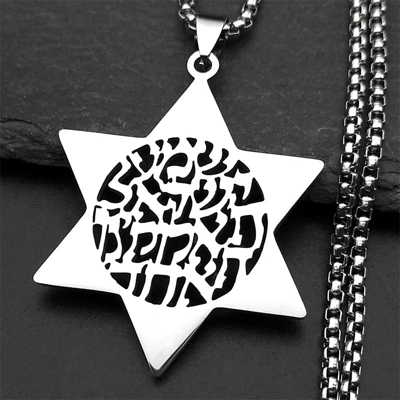 Hebrew Star of David Pendant Necklace for Women Men Stainless Steel Gold Silver Color Jewish Bless Male Chain Jewelry