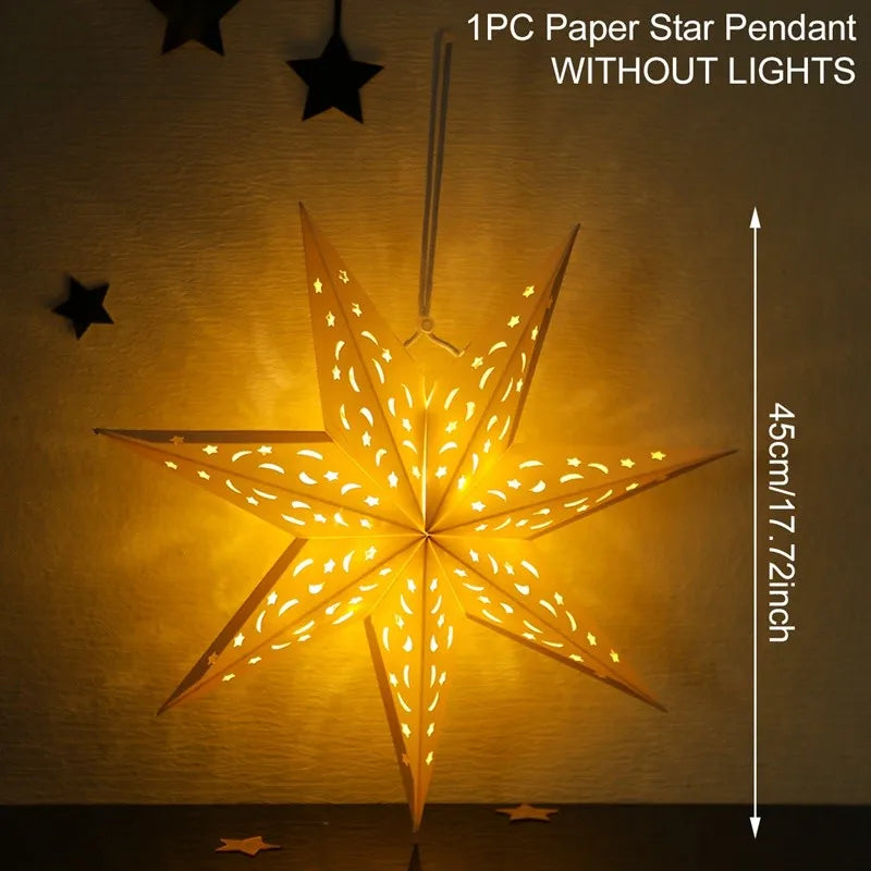 30-75cm Hollow Star Hanging Pendant Eid Mubarak Ramadan Decor 2025 Christmas Decor For Home Islamic Muslim Party Ramadan Kareem