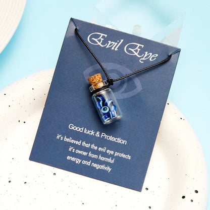 Turkish Blue Evil Eye Wishing Bottle Pendant Necklace for Women Men Black Rope Chain Necklace Good Luck&Protection Jewelry Gift