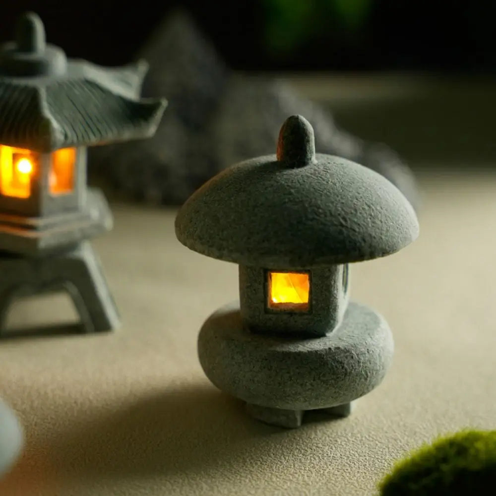 New Mini Pagoda Lantern Light Garden Statue Decorative Sand Stone Micro Landscape Lamp Zen Yard Miniature Bonsai