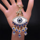 Turkish Lucky Blue Eye Keychain for Women Men Gold Color Metal Hamsa Hand Pendant Charms Bag Car Key Chain Ring Jewelry K9027S01