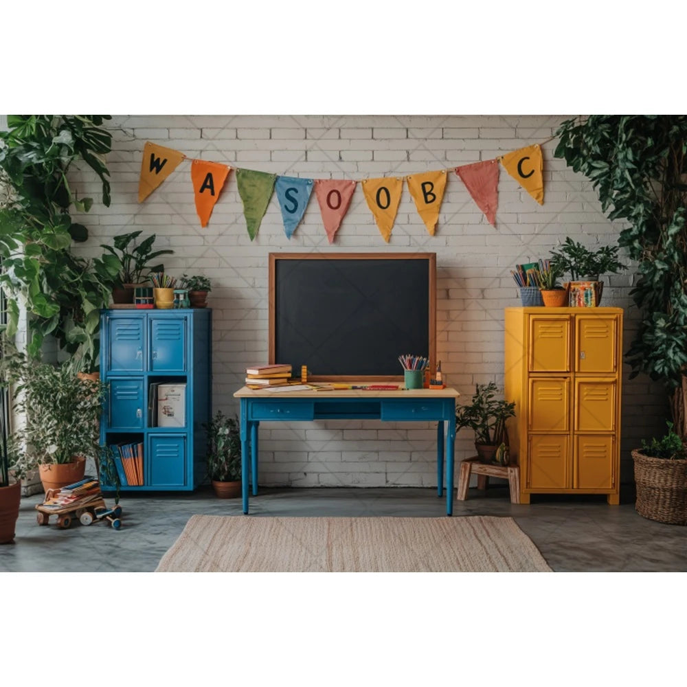 Back To School Season Backdrop Bookcase Blackboard Book Pencil Table Children Graduation Holiday Party Photography Background