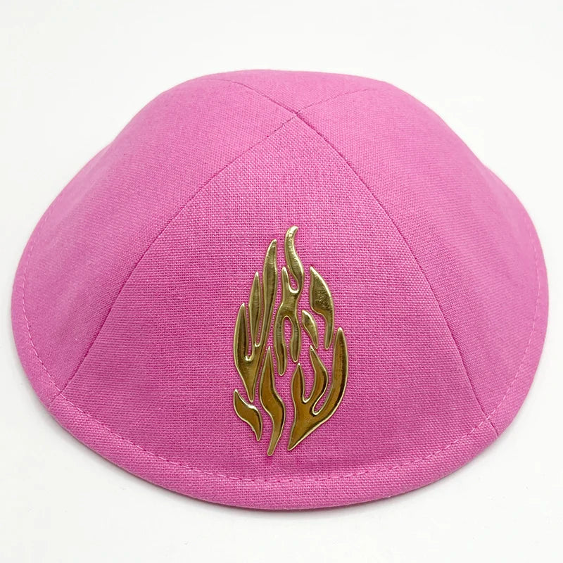 19cm Linen Kippah with Flashing Fire Symbol for Men Yamaka Hat Kippot Kipa Kipot Black White Color