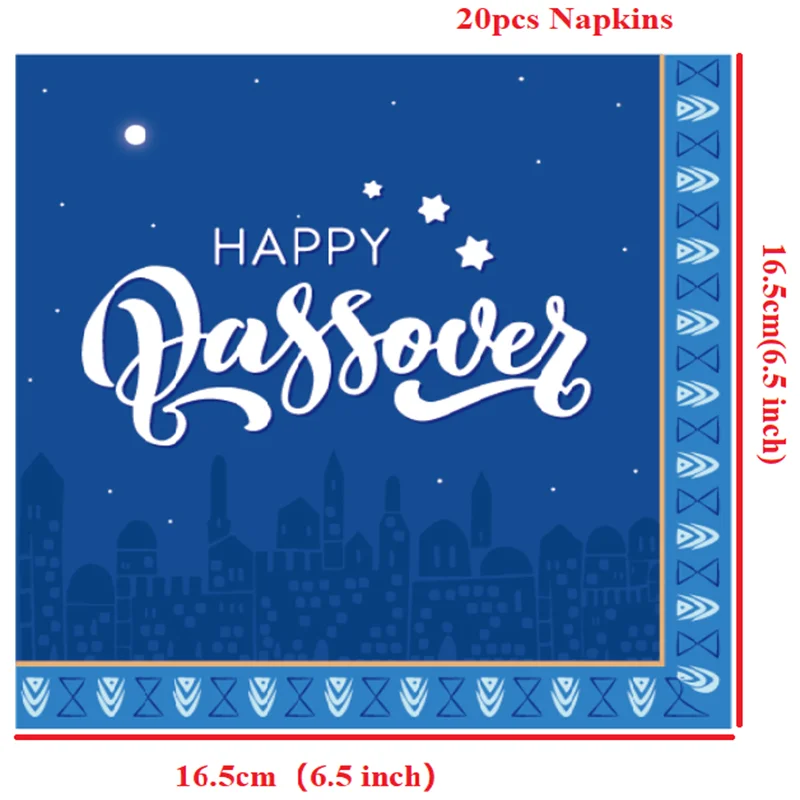 Passover Decorations Happy Passover Tableware Set Napkins 7/9 inch Plates Jewish Festival Disposable Seder Plates or Passover