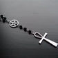 Ankh and Pentagram Rosary Necklace , Wicca, Pagan Rosary Black Beads Charm Jewelry for Women Gift Fashion Simple Jewellery