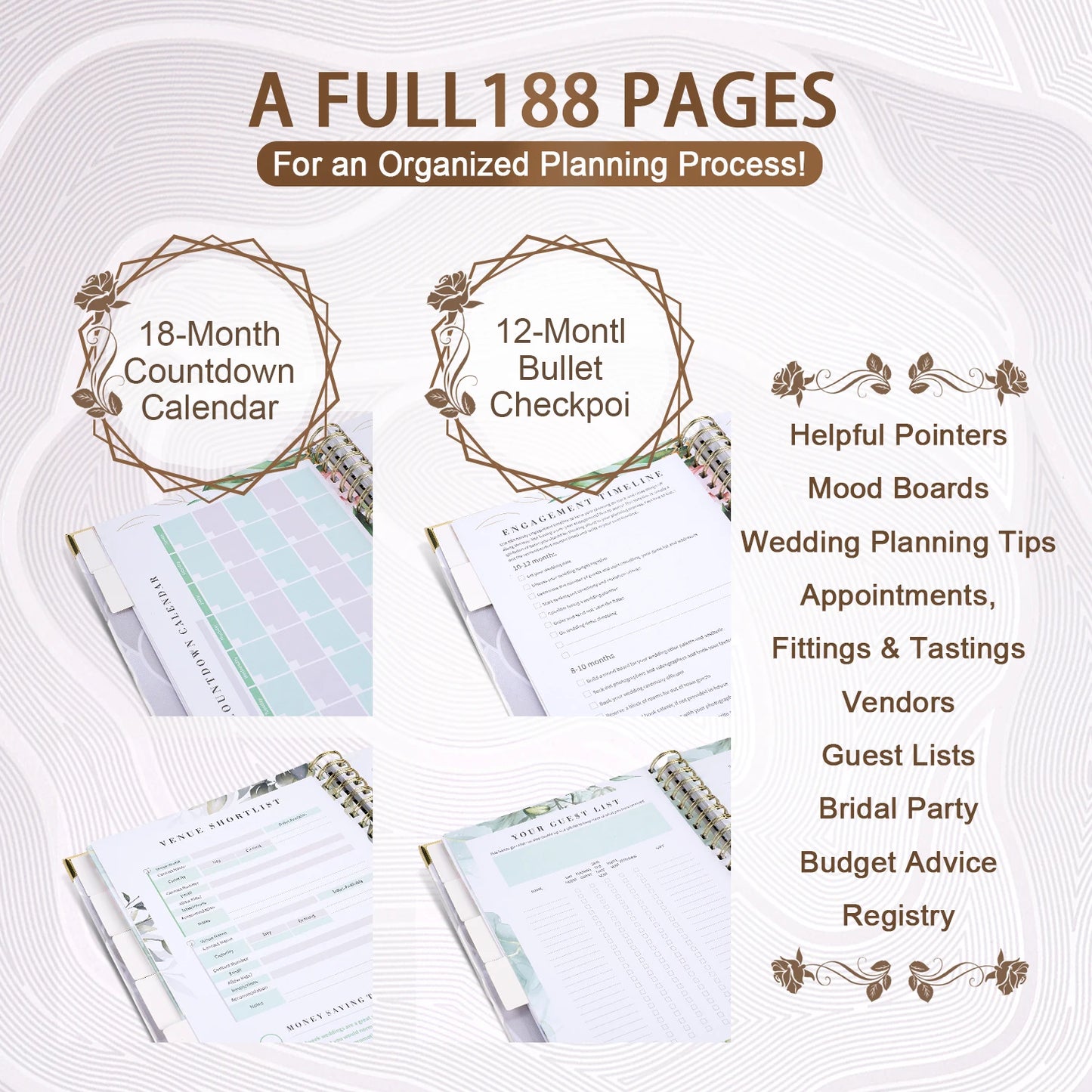 188pages Wedding Plan Book Hardcover Wedding Planner Notebook Bridal Organizer Coil Flip Book Calendar Diary Love Witness Gift