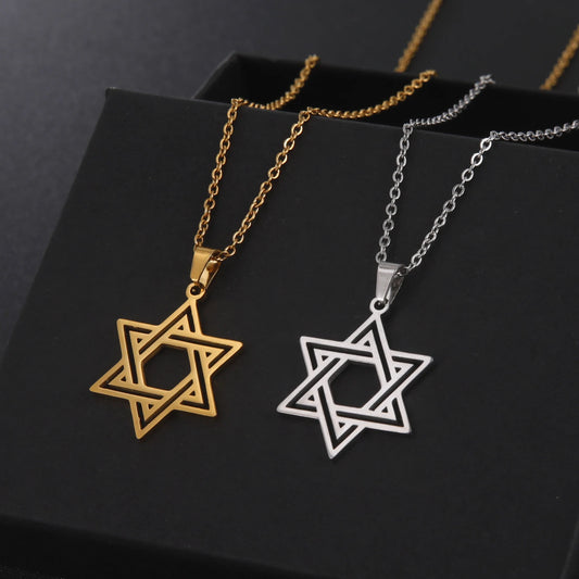 New Fashion Star of David Pendant Necklace Simple Stainless Steel Necklace Jewelry Gift Wholesale