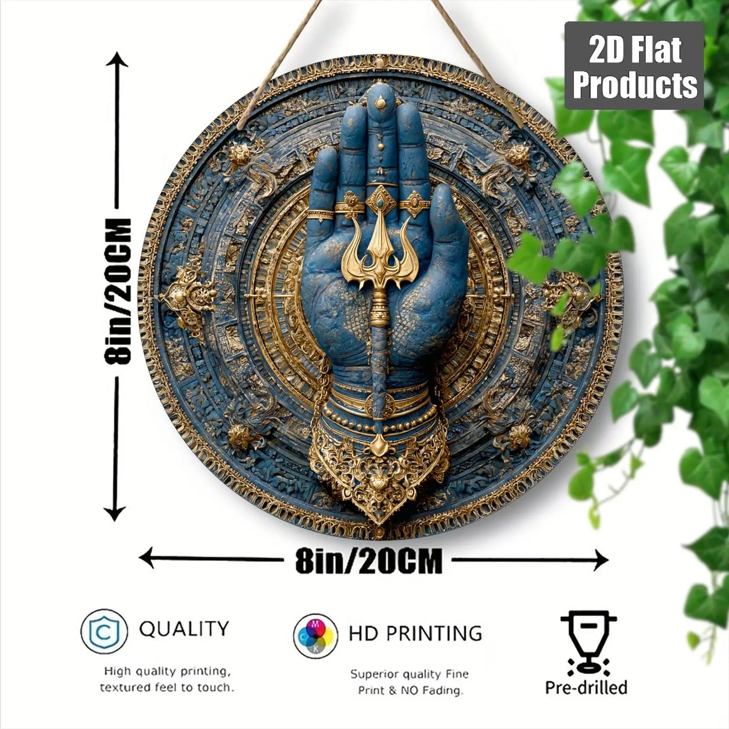 Lord Shiva Hamsa Hand Wall Art 8x8 Inch Hindu Decor with Om Symbol Trident Design for Home Temple Festival Diwali Holi Gift