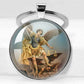 25mm/30MM Archangel Saint Michael Protect Me Holy Shield Angel Protection Glass Pendant Christian Keychains Jewelry Gift