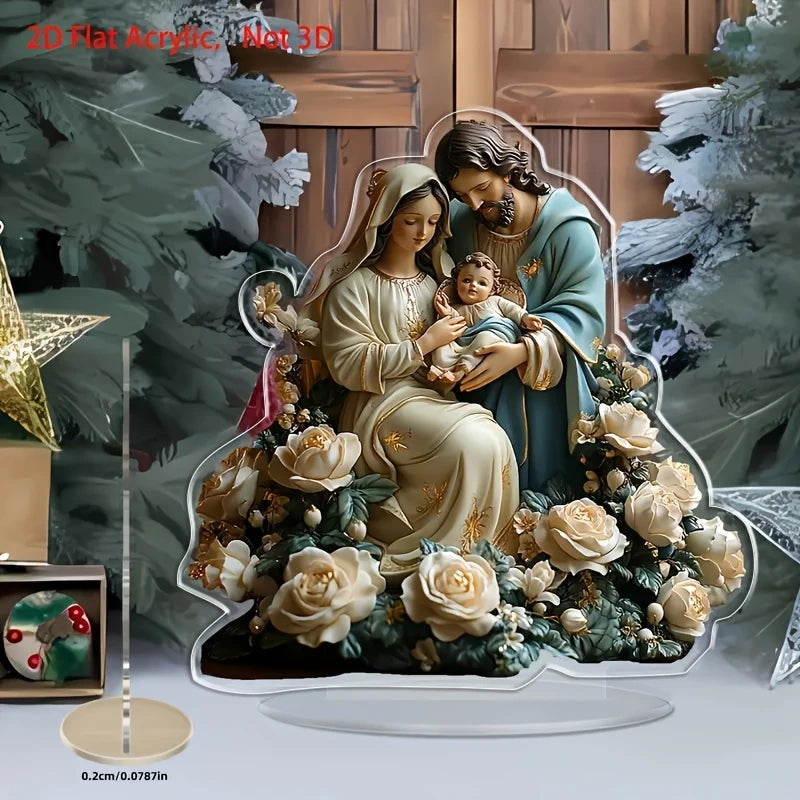 2D Acrylic Desktop Christmas Decor - Jesus' Birth Virgin Mary Angel Cartoon Print Christian Home Christmas 2026 New Year Gift