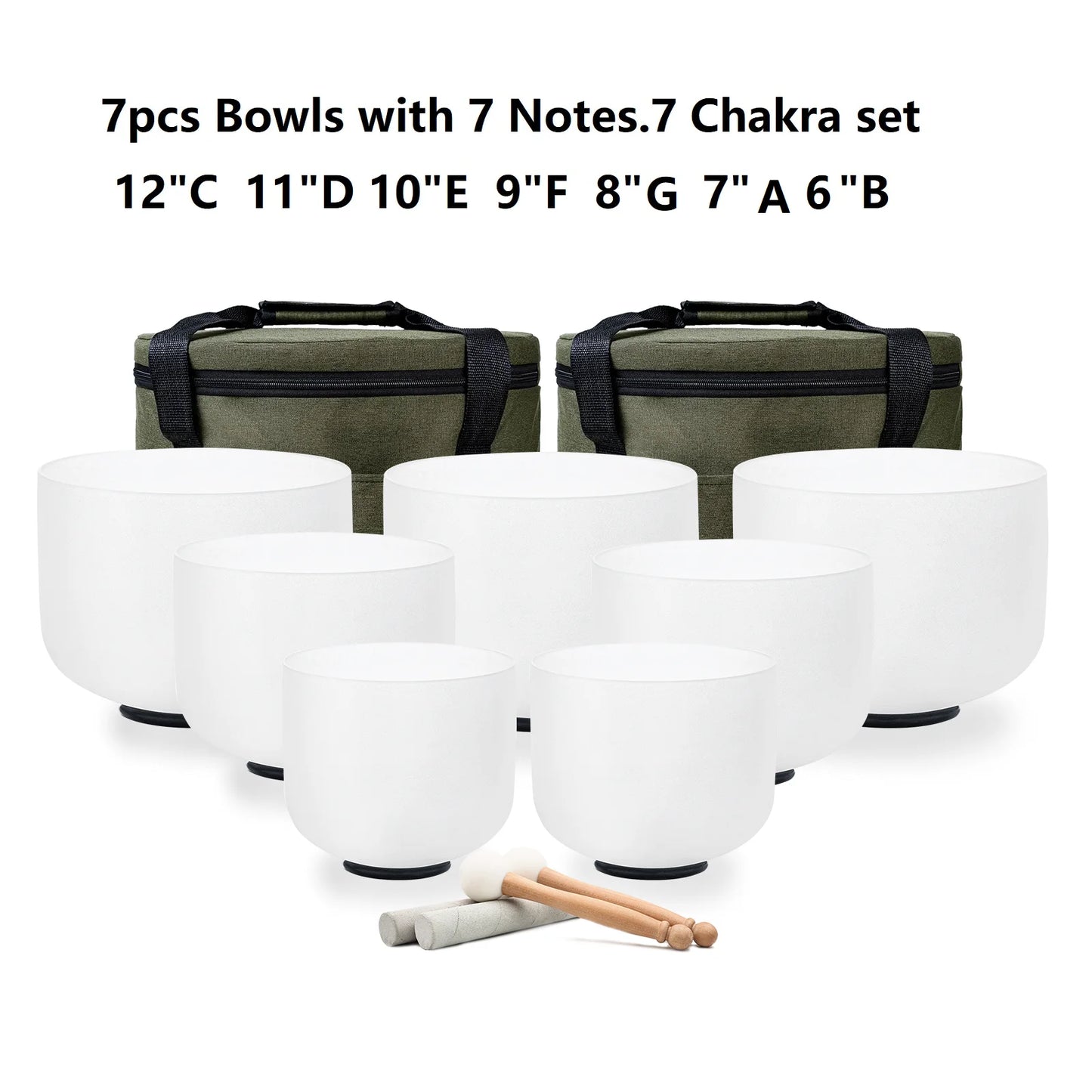 KVKA  6 -12 Inch  Frosted Quartz Crystal Singing Bowl 440hz or 432hz 7 Notes CDEFGAB Set of 7Pcs for Yoga Sound Bath Healing