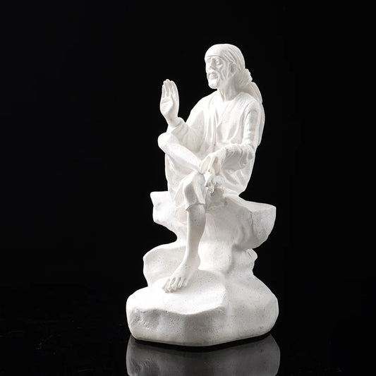 Vilead 26cm Sandstone Sai Baba of Shirdi Statue Hindu Sculpture Hand Crafted Replica Hinduism Indian God Home Office Decoration