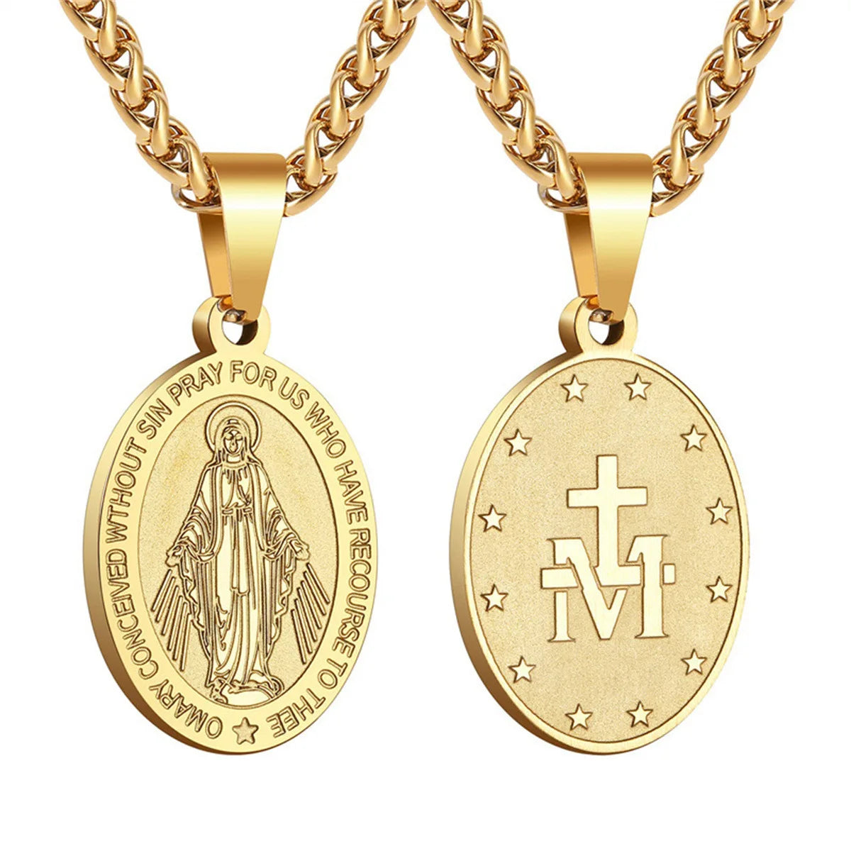 HNSP Virgin Mary Pendant Miraculous Medal Catholic Necklace Stainless Steel Religious Jewelry For Men Women Gift