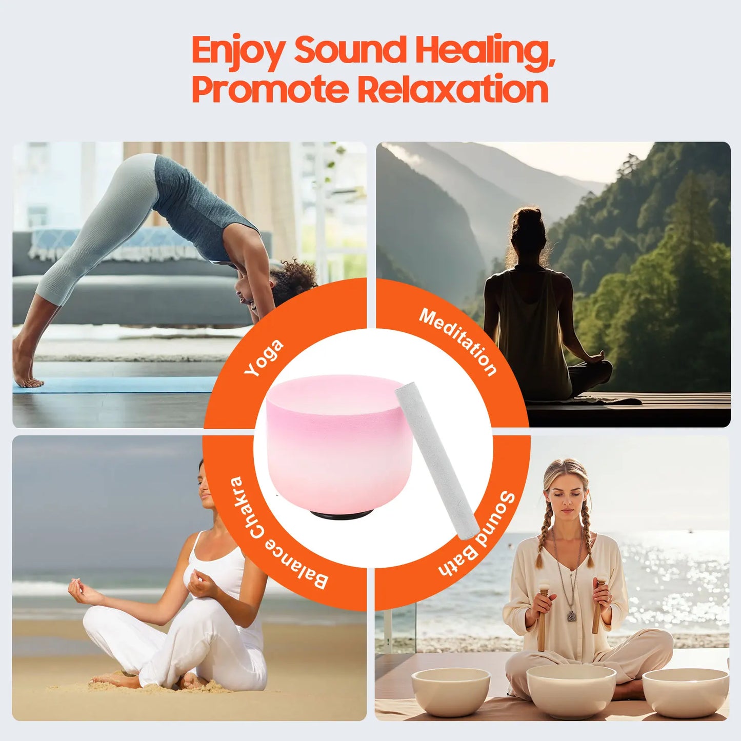 8 Inch F Note Frosted Quartz Crystal Singing Bowl Yoga Meditation Spiritual Mindfulness Sound Bowls Chakras Musical Instruments